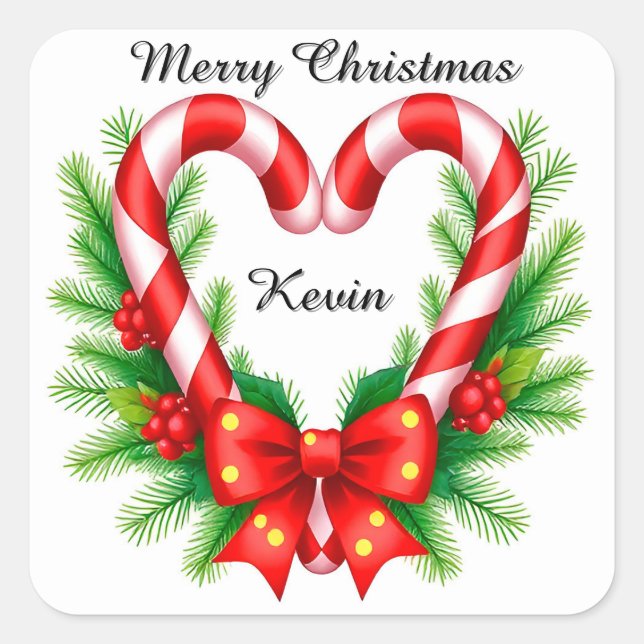 Festive Christmas Decor with Candy Canes Square Sticker (Front)