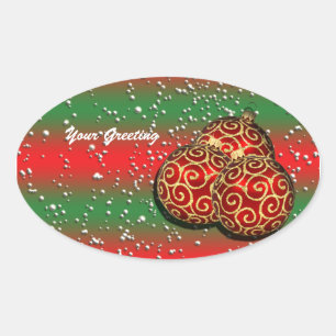 Festive Christmas decoration n snow Oval Sticker