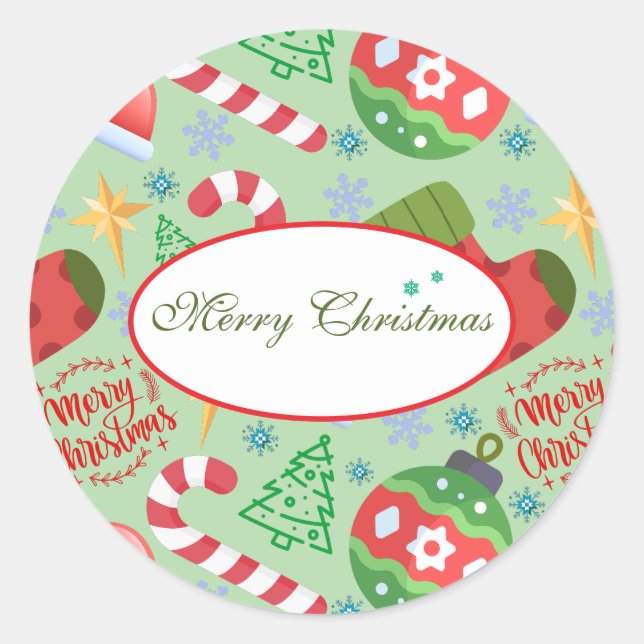 Festive Christmas Decorations, Cute Holiday Classic Round Sticker (Front)