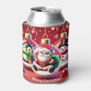 Festive Christmas Decorations Featuring Santa Can Cooler