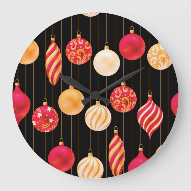 Festive Christmas Decorations Pattern Large Clock (Front)