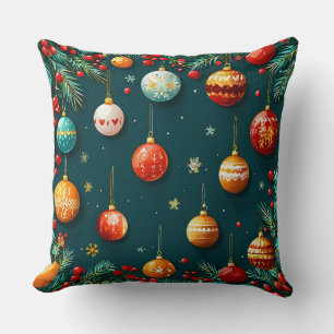Festive Christmas Decorations with Ornaments Cushion