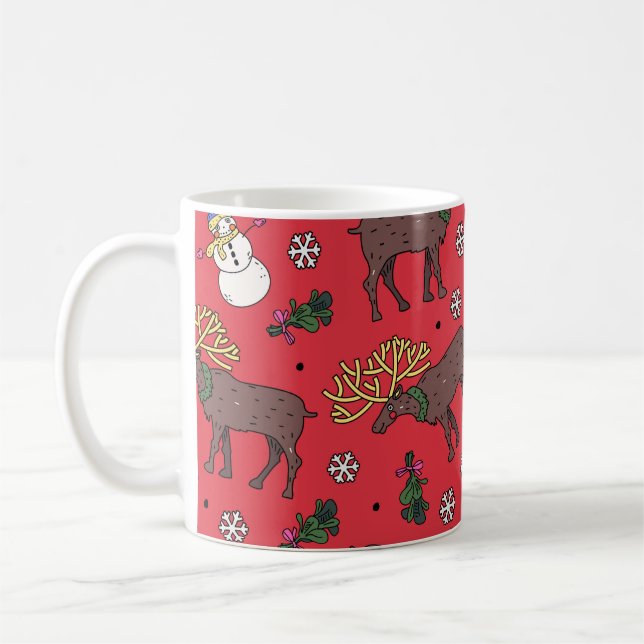 Festive Christmas Deer: Snowman Pattern Coffee Mug (Left)