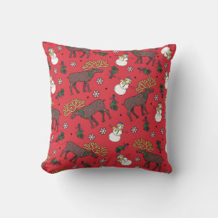 Festive Christmas Deer: Snowman Pattern Cushion