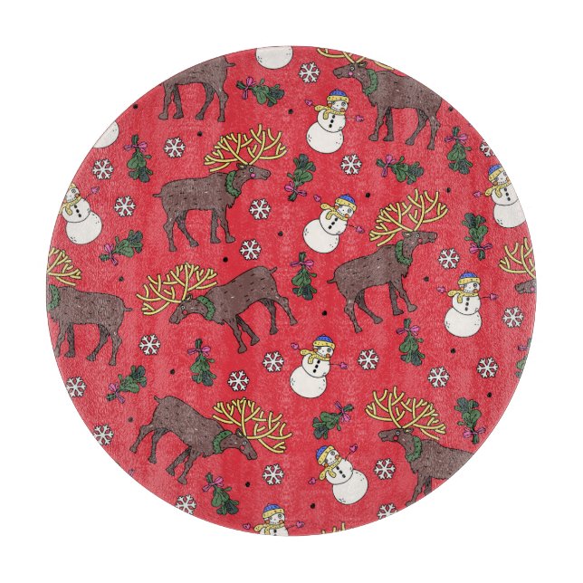 Festive Christmas Deer: Snowman Pattern Cutting Board (Front)