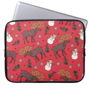 Festive Christmas Deer: Snowman Pattern Laptop Sleeve