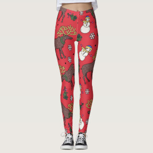 Festive Christmas Deer: Snowman Pattern Leggings