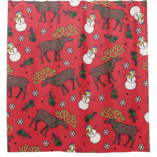 Festive Christmas Deer: Snowman Pattern Shower Curtain
