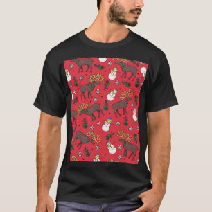 Festive Christmas Deer: Snowman Pattern T-Shirt
