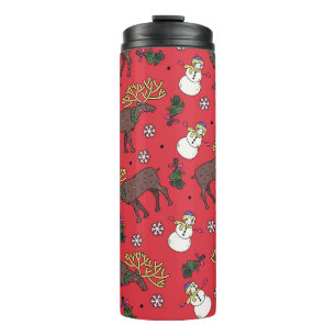 Festive Christmas Deer: Snowman Pattern Thermal Tumbler