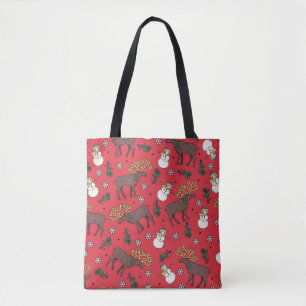 Festive Christmas Deer: Snowman Pattern Tote Bag
