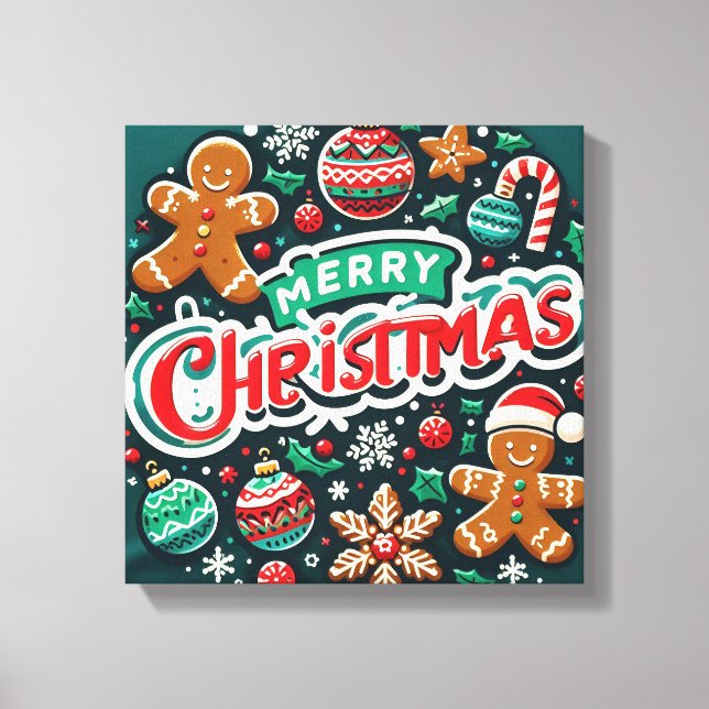 Festive Christmas Design with Gingerbread Men  Canvas Print (Front)