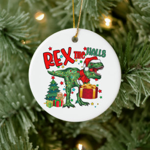 festive Christmas dinosaur add sentiment Ceramic Tree Decoration