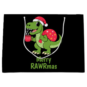 Festive Christmas Dinosaur Large Gift Bag
