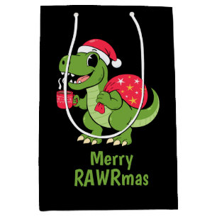 Festive Christmas Dinosaur Medium Gift Bag