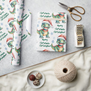 Festive Christmas Dinosaur  Wrapping Paper