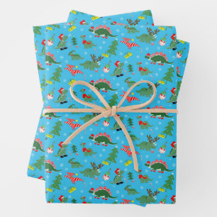 Festive Christmas Dinosaurs Holiday Wrapping Paper Sheet