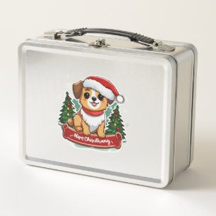 Festive Christmas Dog Design  Holiday Pet Apparel  Metal Lunch Box