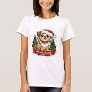 Festive Christmas Dog Design Holiday Pet Apparel T-Shirt