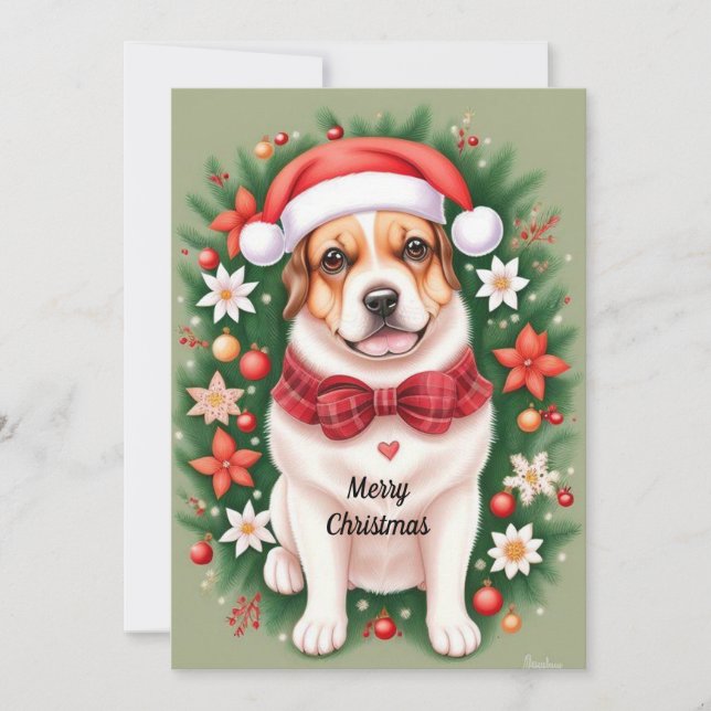 Festive Christmas Dog Flat Holiday Card (Front)