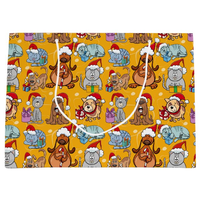 Festive Christmas Dogs and Cats  Large Gift Bag (Front)