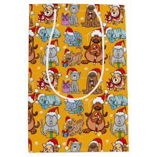 Festive Christmas Dogs and Cats Medium Gift Bag