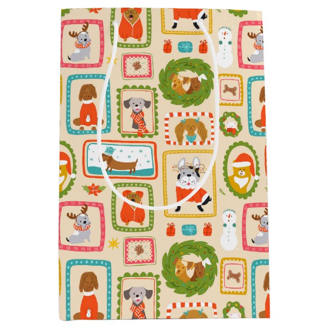Festive Christmas Dogs Medium Gift Bag (Front)