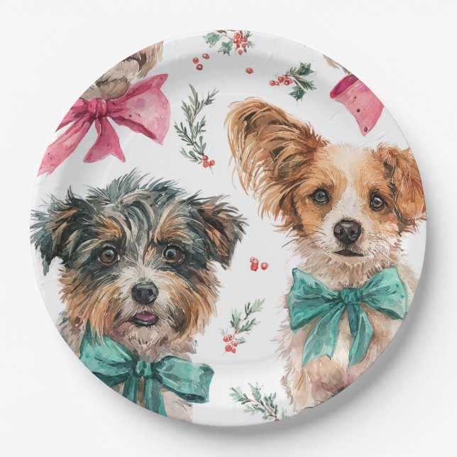 Festive Christmas Dogs Paper Plates (Front)