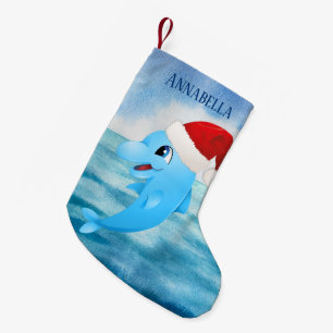 festive Christmas dolphin add name beach Small Christmas Stocking