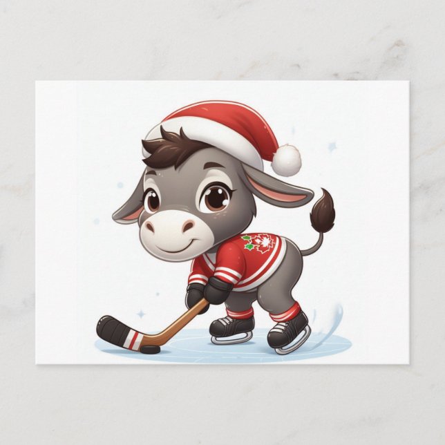 Festive Christmas Donkey Hockey Postcard (Front)