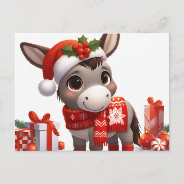 Festive Christmas Donkey Postcard (Front)