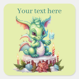 festive Christmas dragon Birthday cake add text  Square Sticker