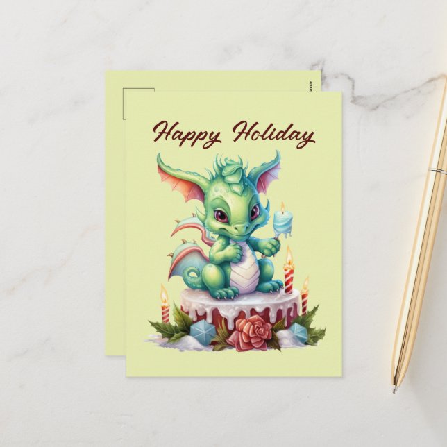 Festive Christmas dragon cake add text Holiday (Front/Back In Situ)