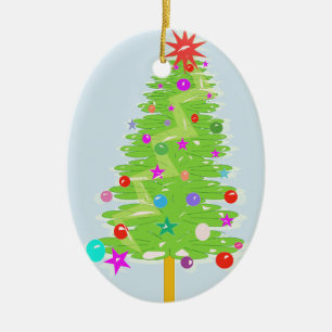 Festive Christmas Drawing Ceramic Tree Decoration