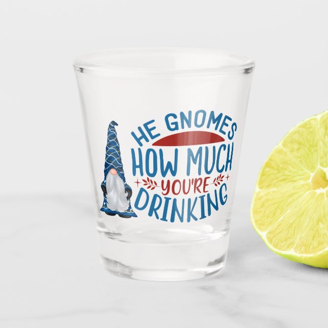 festive Christmas drinking gnome word art Shot Glass (Front)