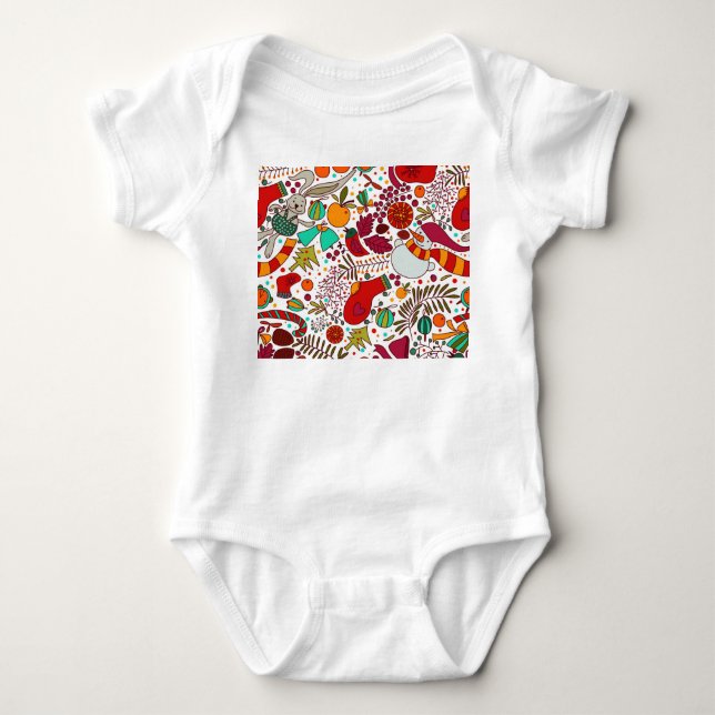 Festive Christmas Elements Seamless Design Baby Bodysuit (Front)
