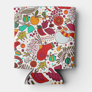Festive Christmas Elements Seamless Design Can Cooler