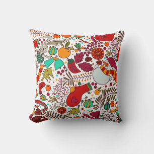 Festive Christmas Elements Seamless Design Cushion