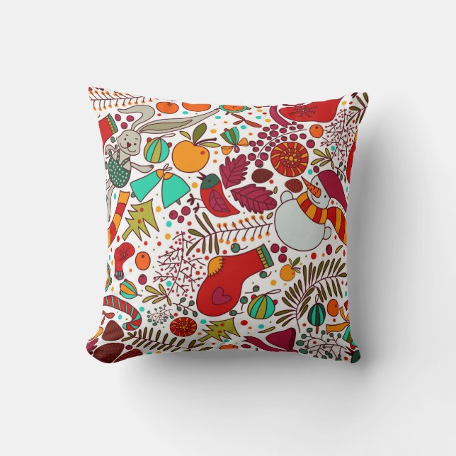 Festive Christmas Elements Seamless Design Cushion (Front)