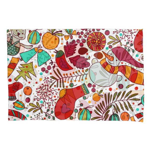 Festive Christmas Elements Seamless Design Pillowcase (Front)