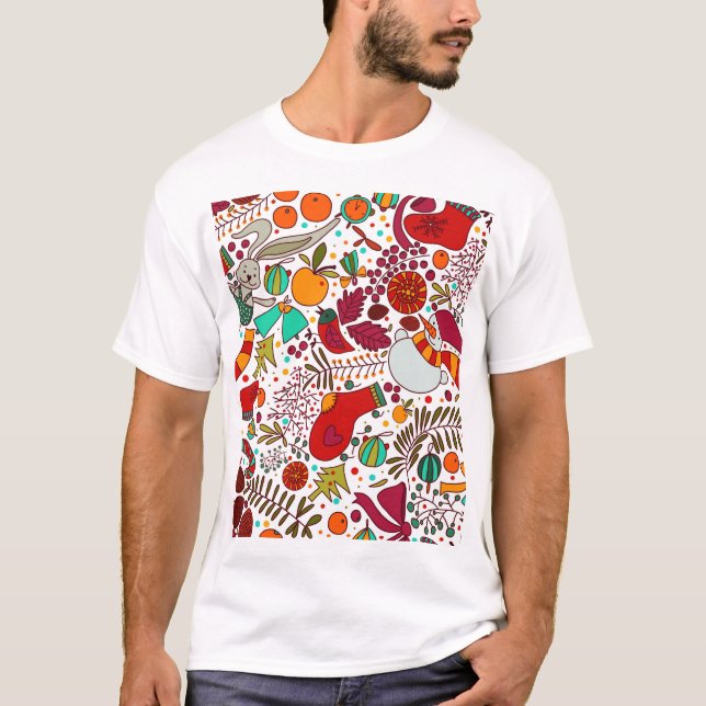 Festive Christmas Elements Seamless Design T-Shirt (Front)