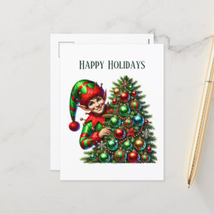 Festive Christmas elf add message Holiday Postcard