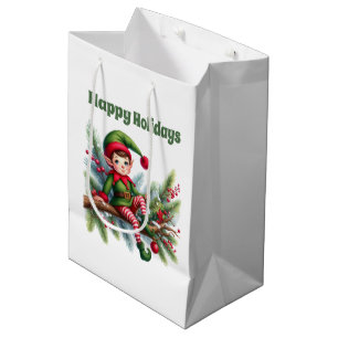 Festive Christmas elf add text Medium Gift Bag