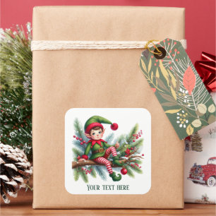 Festive Christmas elf add text Square Sticker
