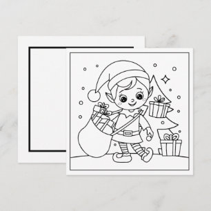 Festive Christmas elf colouring Holiday Card