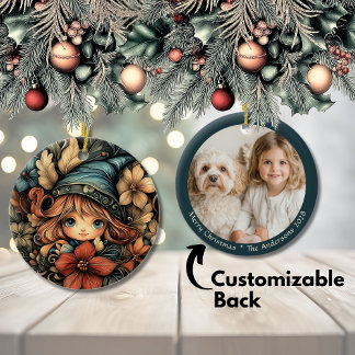 Festive Christmas Elf Customisable Ceramic Tree Decoration
