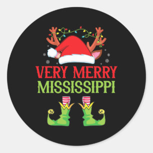 Festive Christmas Elf Santa Claus Very Merry In Mi Classic Round Sticker