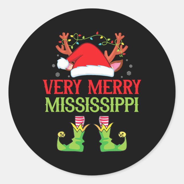 Festive Christmas Elf Santa Claus Very Merry In Mi Classic Round Sticker (Front)