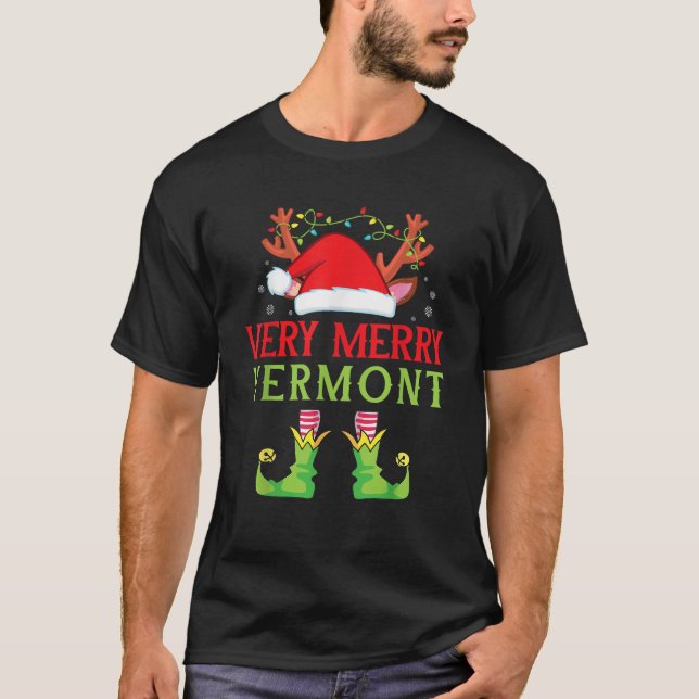 Festive Christmas Elf Santa Claus Very Merry in VE T-Shirt (Front)