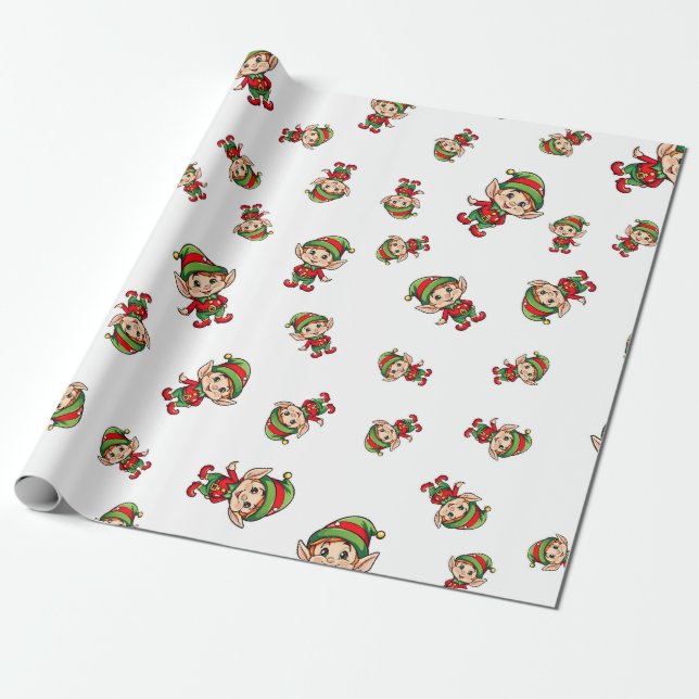 Festive Christmas Elf Wrapping Paper (Unrolled)